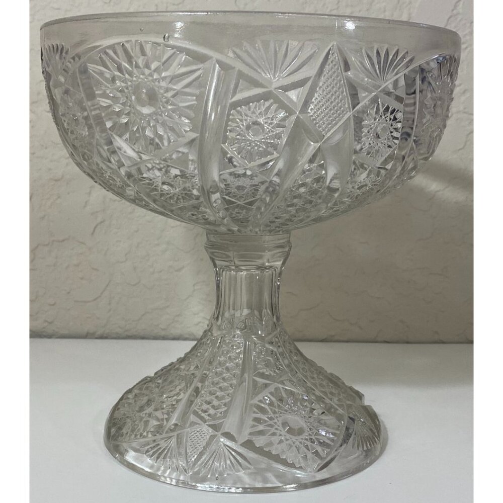 Vintage Etched Crystal Pedestal Compote Bowl Dish Candy Fruit Nuts Collectible - Picture 2 of 7